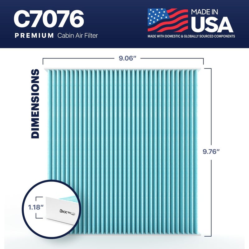 BNX TruFilter C7076 Cabin Air Filter, HEPA 99.97%, MADE IN USA, Compatible With Cadillac: Escalade; Chevrolet: Silverado, Suburban, Tahoe; GMC: Sierra, Yukon, Yukon XL - Image 3